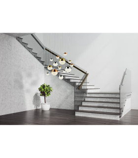 Planets 14 Light Pendant Copper Chrome Satin Brass Caps & Crystal Sand 4000K_Room