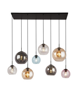 Mardi Gras 8 Light Bar Pendant Matt Black Multi Colour Glass Shades_Main