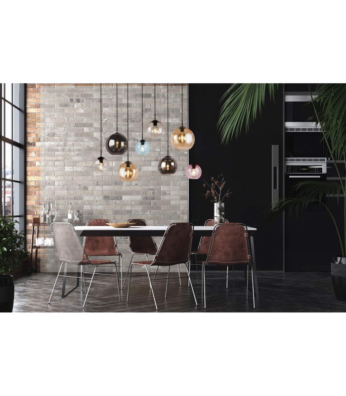 Mardi Gras 8 Light Bar Pendant Matt Black Multi Colour Glass Shades_Room