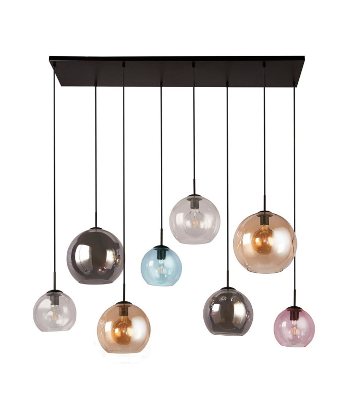 Mardi Gras 8 Light Bar Pendant Matt Black Multi Colour Glass Shades_Off