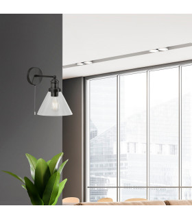 Pyramid Wall Light Matt Black Clear Glass Shade_Room