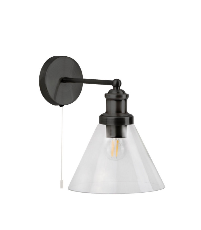 Pyramid Wall Light Matt Black Clear Glass Shade_Off