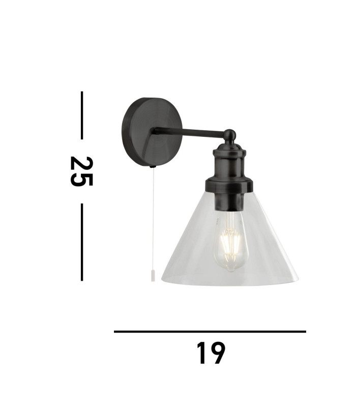 Pyramid Wall Light Matt Black Clear Glass Shade_Line