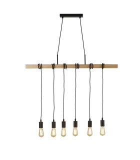 Woody 6 Light Pendant Black And Ash Wood_Main