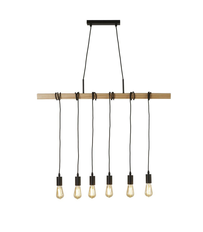 Woody 6 Light Pendant Black And Ash Wood_Main