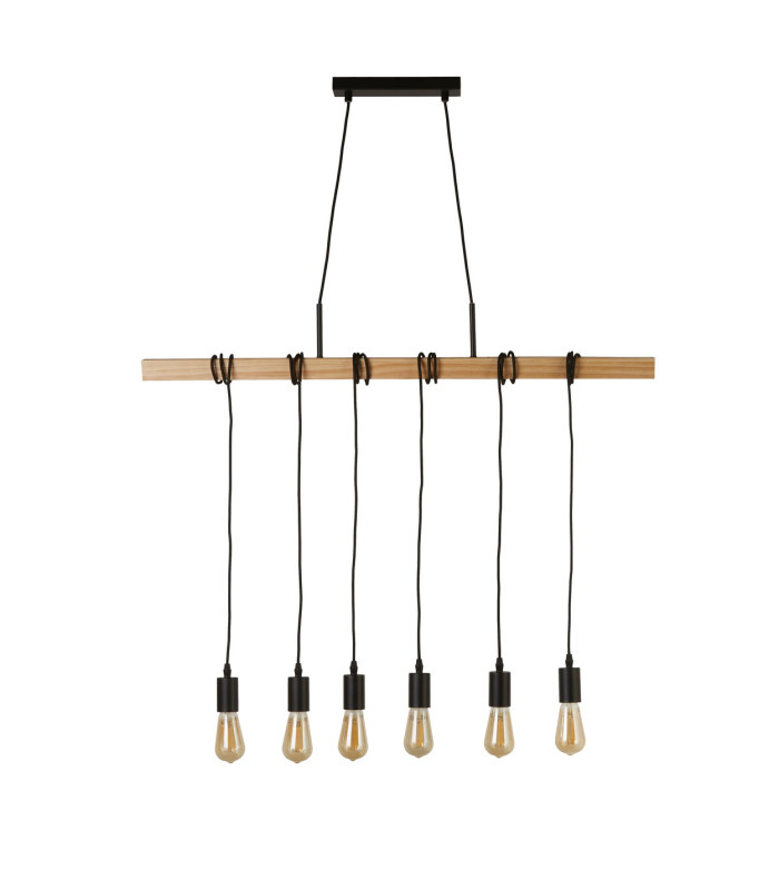 Woody 6 Light Pendant Black And Ash Wood_Off