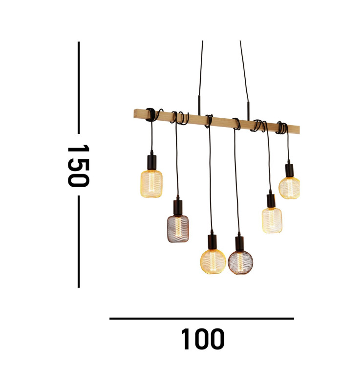 Woody 6 Light Pendant Black And Ash Wood_Line