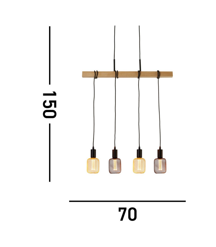 Woody 4 Light Pendant Black And Ash Wood_Line