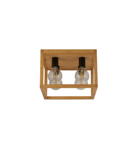 Square Woven Bamboo Wood 4 Light Ceiling Flush_Off