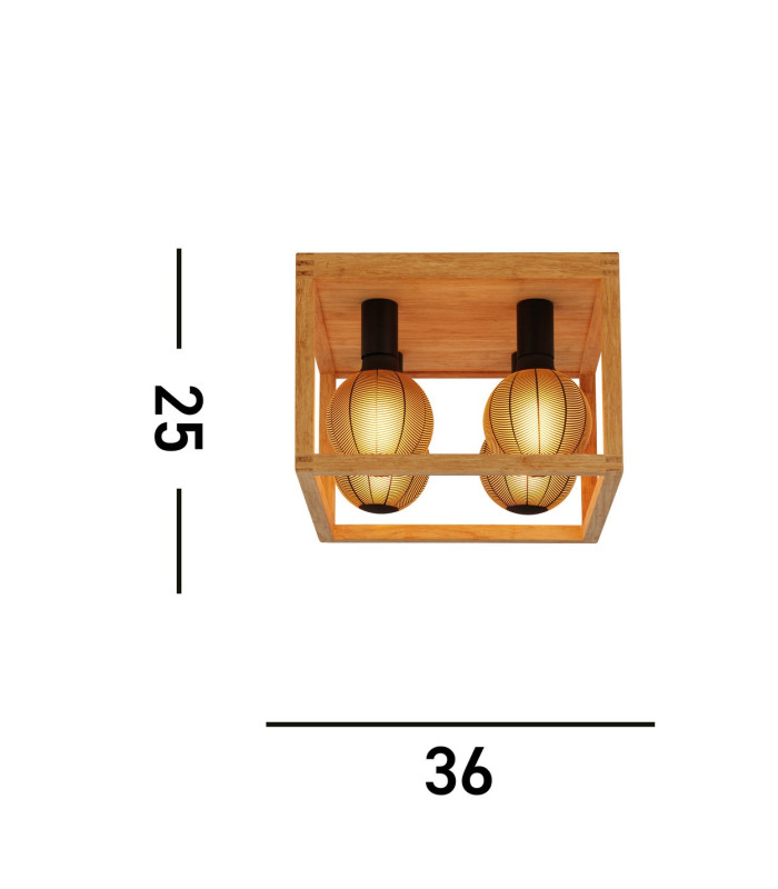 Square Woven Bamboo Wood 4 Light Ceiling Flush_Line
