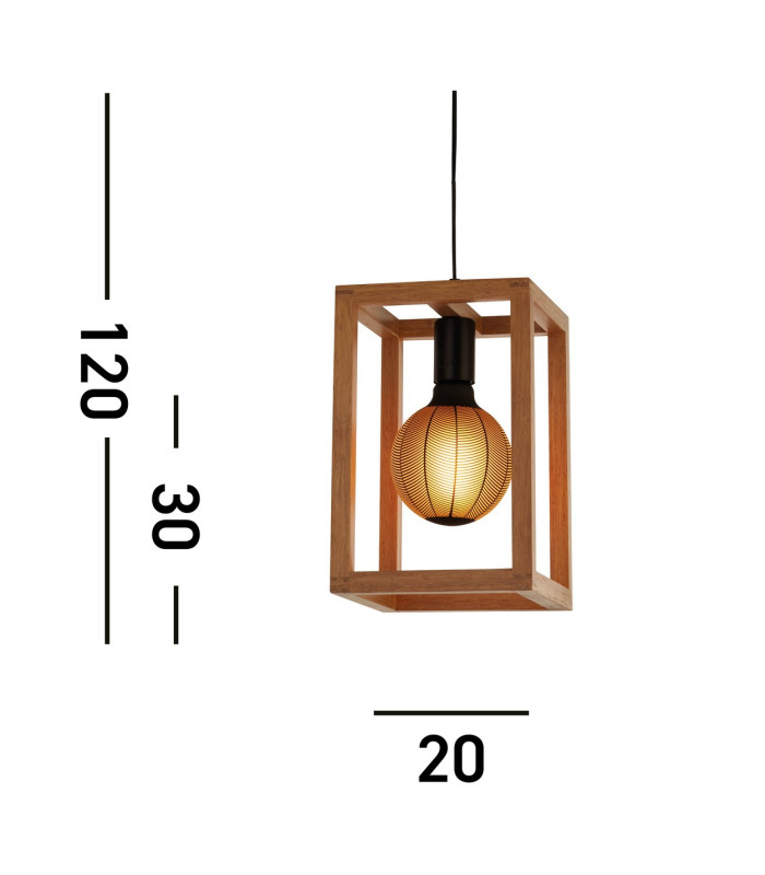 Square Woven Bamboo Wood 1 Light Pendant_Line