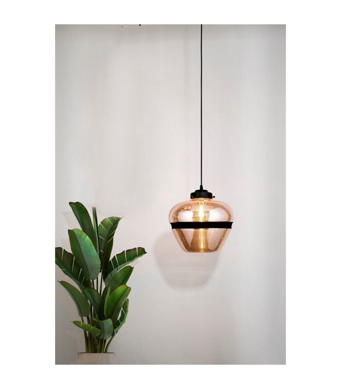 Meringue 1 Light Smoked Pendant Black Band Detail_Room