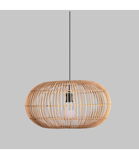 Bali 1 Light Pendant Rattan Shade Black Suspension_Off