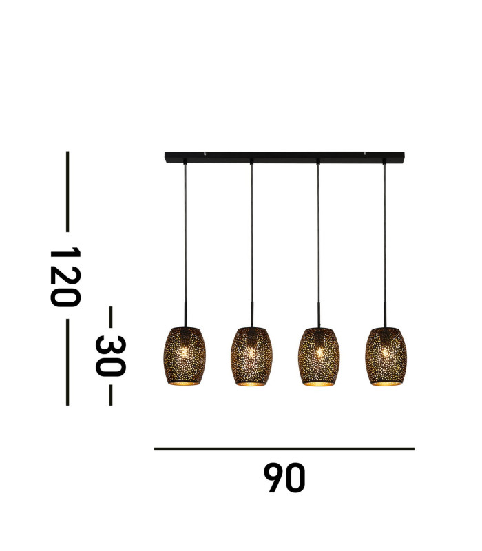 Laser 4 Light Bar Pendant Black And Gold_Line