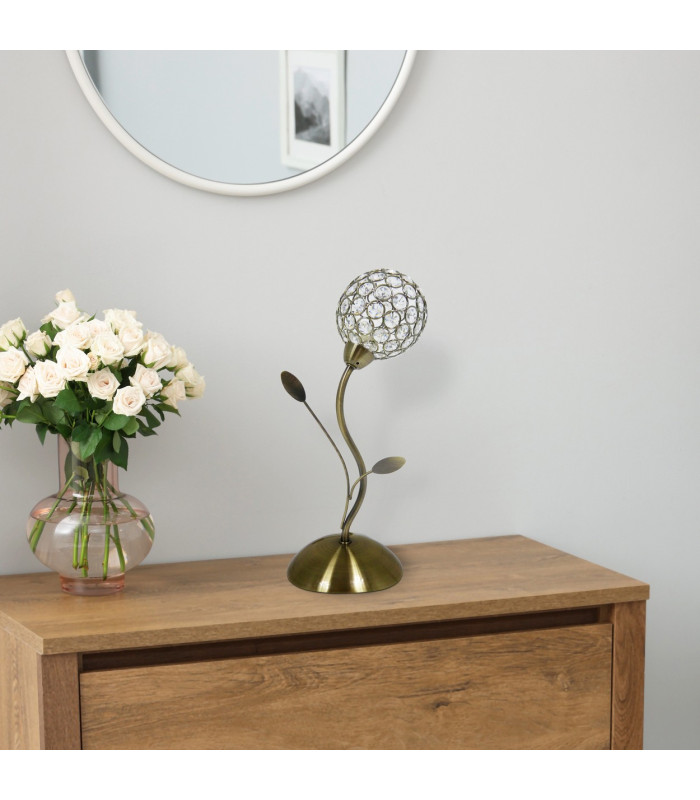 Bellis Table Lamp Antique Brass Clear Glass Deco Shade_Room