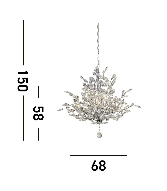 Bouquet 7 Light Chrome Pendant Crystal Glass_Line