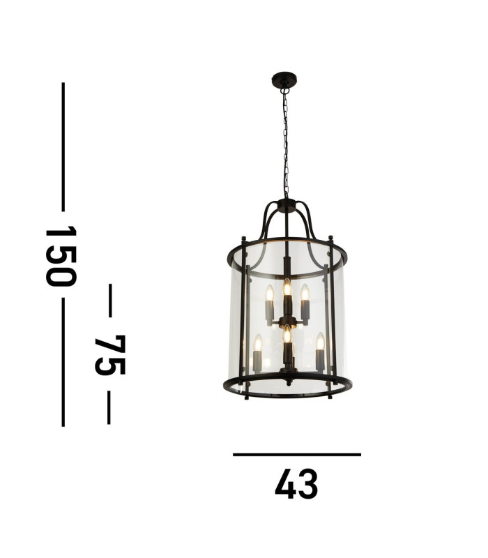 Lantern Grande  8 Light Black Clear Glass_Line
