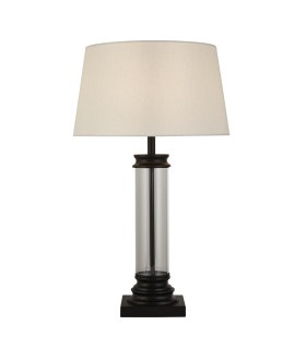 Pedestal Table Lamp Glass Column & Black White Shade_Main