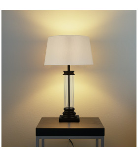 Pedestal Table Lamp Glass Column & Black White Shade_Room