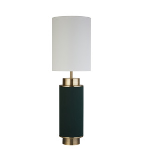 Flask 1 Light Table Lamp Dark Green Linen Antique Brass And White Shade_Off