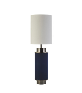 Flask 1 Light Table Lamp Blue Linen Black Nickel And White Shade_Off