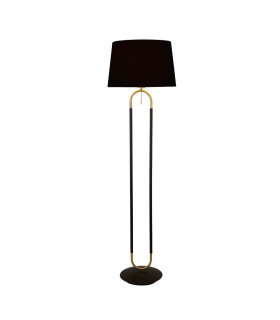 Jazz 1 Light Floor Lamp Satin Brass And Black Black Velvet Shade Pull Switch_Main