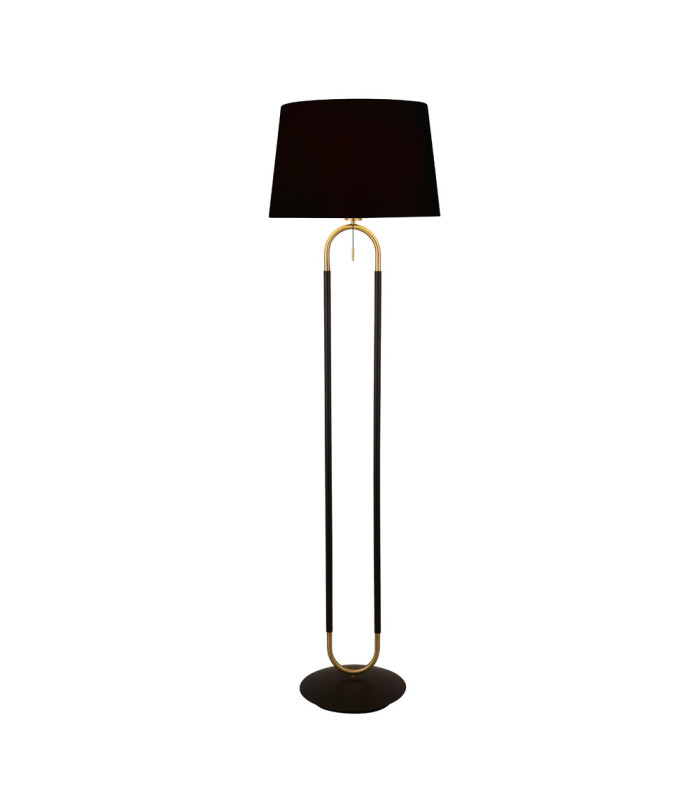Jazz 1 Light Floor Lamp Satin Brass And Black Black Velvet Shade Pull Switch_Main