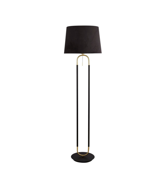 Jazz 1 Light Floor Lamp Satin Brass And Black Black Velvet Shade Pull Switch_Off