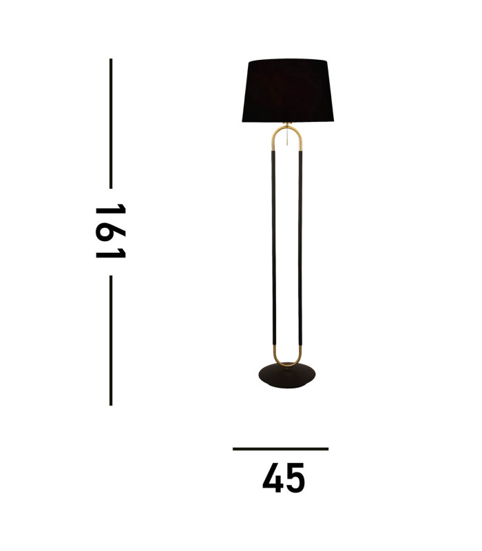 Jazz 1 Light Floor Lamp Satin Brass And Black Black Velvet Shade Pull Switch_Line