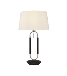 Jazz 1 Light Table Lamp Satin Silver And Black White Velvet Shade Pull Switch_Main