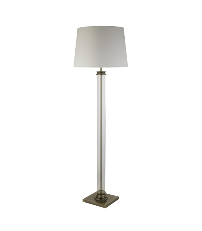 Pedestal Floor Lamp Glass Column & Antique Brass Base Cream Shade_Main