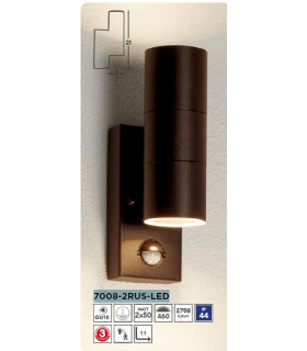 Metro LED Outdoor & Porch (GU10 LED) Wall Light 2 Light + Sensor Rust Brown IP44_Main