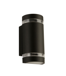 Sheffield Outdoor 2 Light Curved Wall Bracket Black Clear Diffuser IP44 2700K_Off