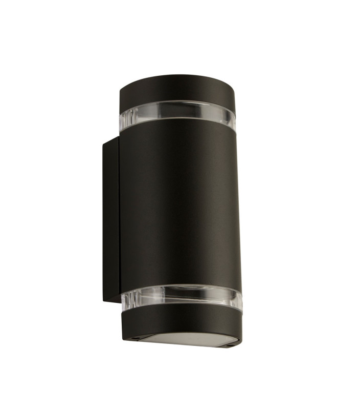 Sheffield Outdoor 2 Light Curved Wall Bracket Black Clear Diffuser IP44 2700K_Off
