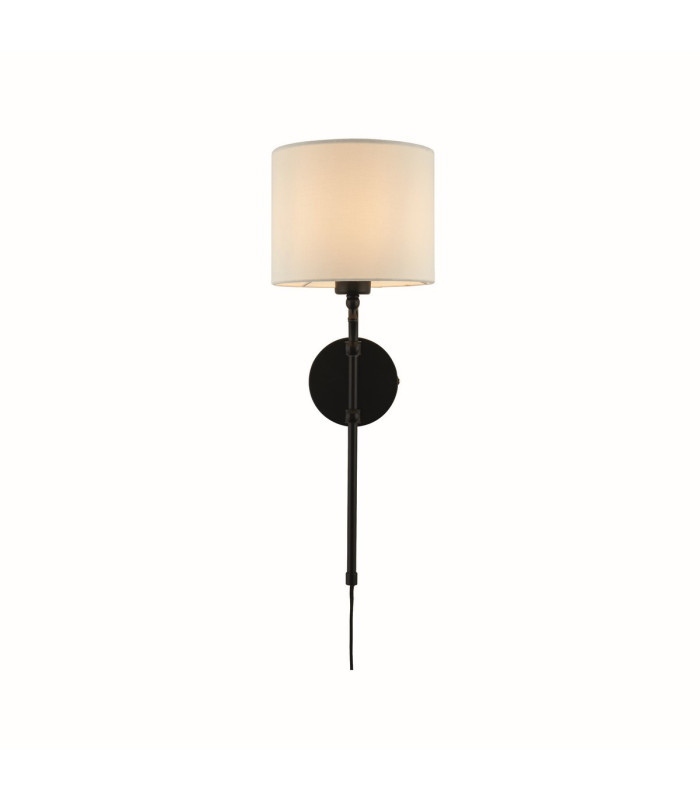 Munich Adjustable Wall Light Matt Black Linen Shade_Main