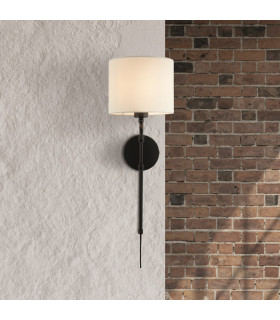 Munich Adjustable Wall Light Matt Black Linen Shade_Room