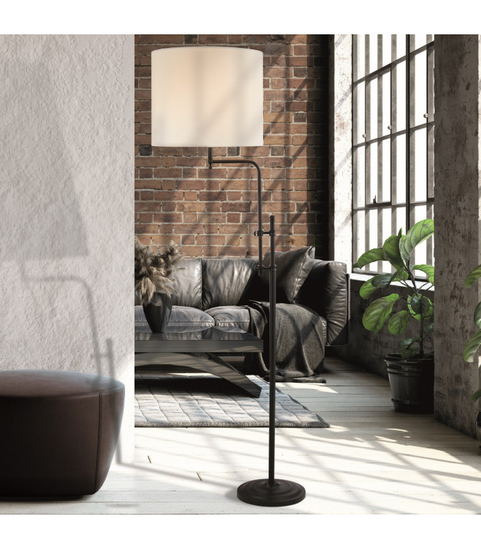 Munich Adjustable Floor Lamp Matt Black Linen Shade_Room