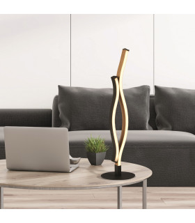 Bloom Swirl LED Table Lamp Black With Wood Effect_Room
