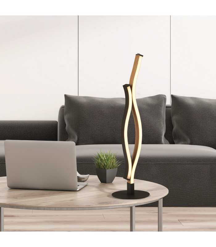 Bloom Swirl LED Table Lamp Black With Wood Effect_Room