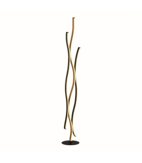 Bloom Swirl LED Floor Lamp Black With Wood Effect_Main