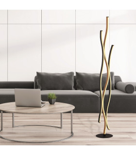 Bloom Swirl LED Floor Lamp Black With Wood Effect_Room