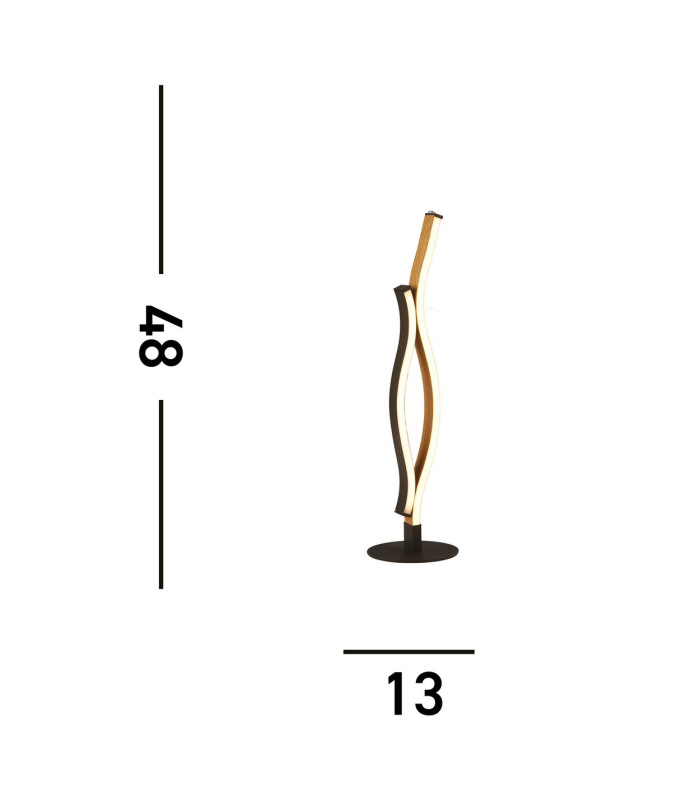 Bloom Swirl LED Table Lamp Black With Wood Effect_Line