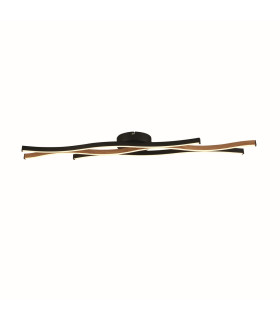 Bloom Swirl LED Flush Ceiling Light Black With Wood Effect_Main
