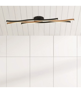 Bloom Swirl LED Flush Ceiling Light Black With Wood Effect_Room