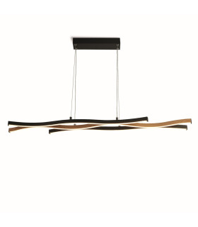 Bloom Swirl LED Ceiling Pendant Black With Wood Effect_Main