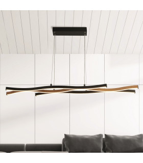 Bloom Swirl LED Ceiling Pendant Black With Wood Effect_Room