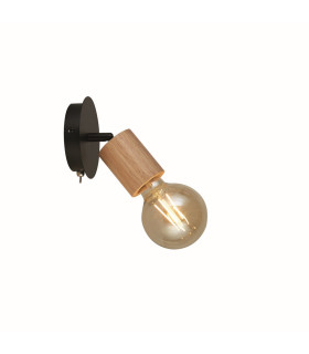 Spinny Spotlight Wall Light- Wood & Black Metal_Main