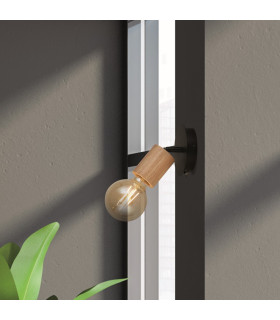 Spinny Spotlight Wall Light- Wood & Black Metal_Room