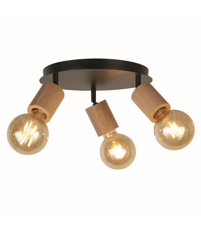 Spinny 3 Light Round Spotlight- Wood & Black Metal_Main