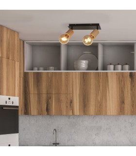 Spinny 2 Light Spotlight Wood & Black Metal_Room
